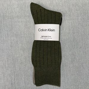 CK Men’s 4 pk Olive Black Ivory Gray Cotton Blend Dress Crew Socks